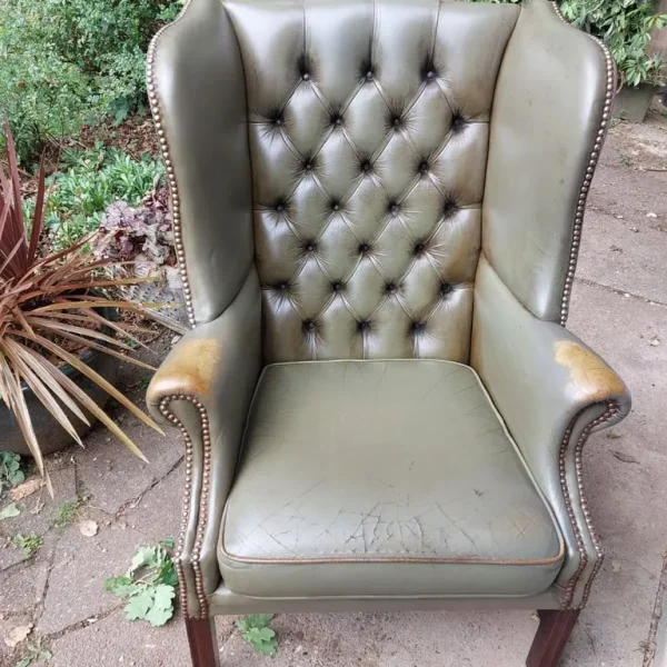 Vintage Green Leather Fireside Chair