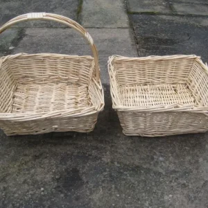 2 Wickerwork Baskets – One with Handle, One Without