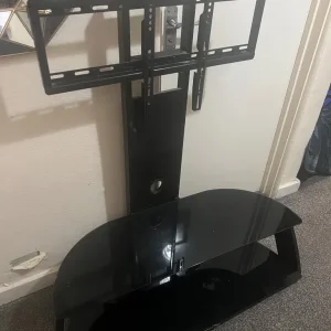 Black Glass TV Stand with Built-in Mount