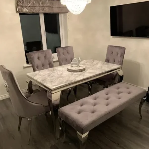 6 seater Marble dining table with bench & 4 chairs