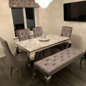 6 seater Marble dining table with bench & 4 chairs