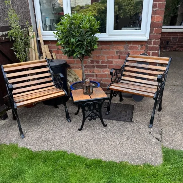 Cast iron and hardwood outdoor set
