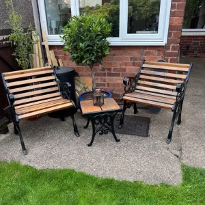 Cast iron and hardwood outdoor set