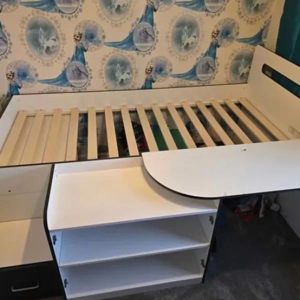 Single bed with desk and storage