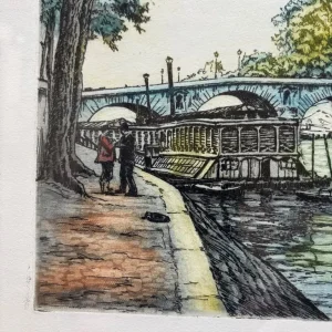 Etching of Paris bridge by Marcel Julian Baron - Image 3