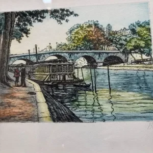 Etching of Paris bridge by Marcel Julian Baron - Image 5