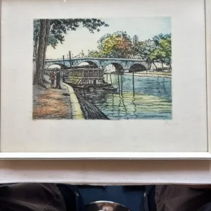 Etching of Paris bridge by Marcel Julian Baron