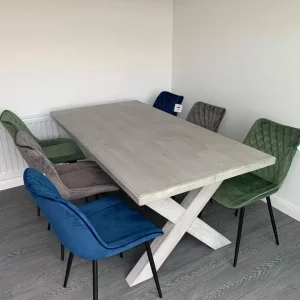 Rustic Grey Solid Wood Limewash Table & 5 Chairs