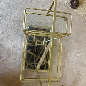 Mid century brass and glass drinks trolley with casters - Image 3