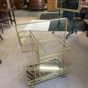 Mid century brass and glass drinks trolley with casters