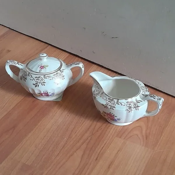Vintage china sugar bowl and jug