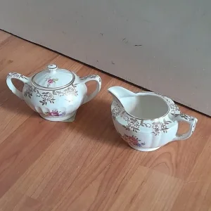 Vintage china sugar bowl and jug