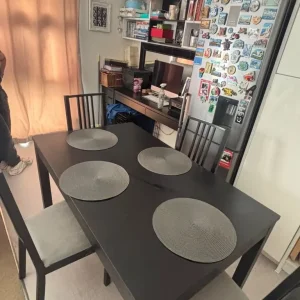 IKEA black extendable dining table with 4 chairs - Image 4