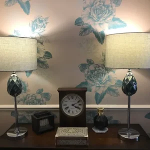 Teal and chrome side lamps with silver/grey shades - Image 2