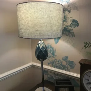 Teal and chrome side lamps with silver/grey shades - Image 4