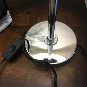 Teal and chrome side lamps with silver/grey shades - Image 7