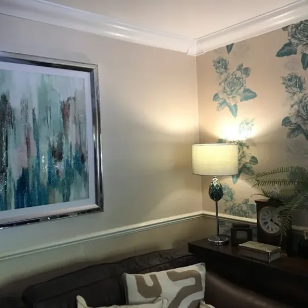 Teal and chrome side lamps with silver/grey shades