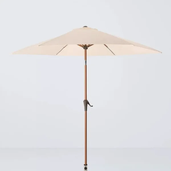 John Lewis Wind-Up Wood Effect Parasol 2.2m Oyster