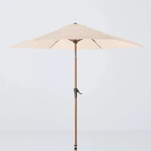 John Lewis Wind-Up Wood Effect Parasol 2.2m Oyster