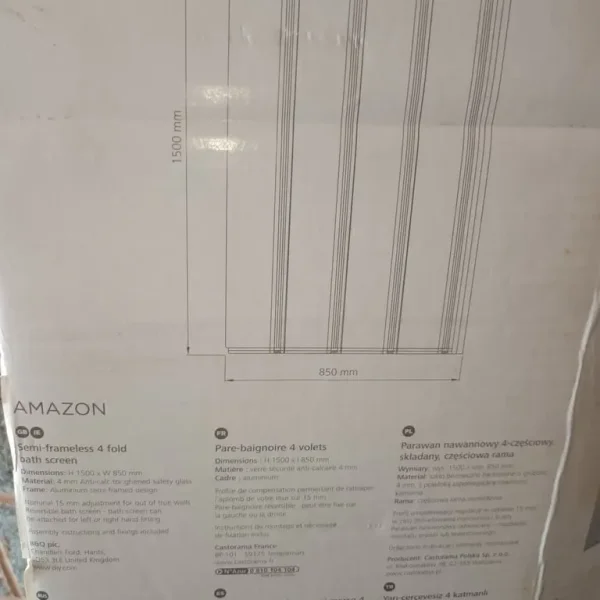 Bath Shower Screen 4-fold frameless 1500x850 mm