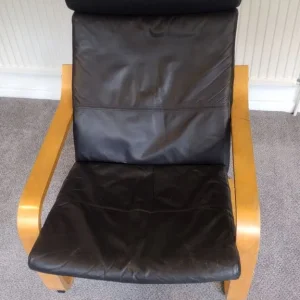 Ikea Poang set - two black leather chairs and footstool - Image 4