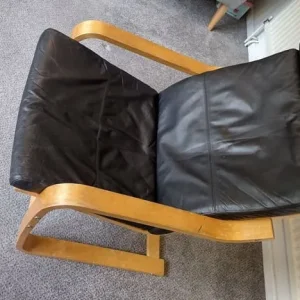 Ikea Poang set - two black leather chairs and footstool - Image 5