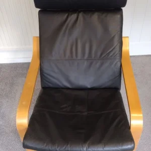 Ikea Poang set - two black leather chairs and footstool - Image 8