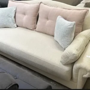 cream boucle fabric three seater sofa - ex-display - Image 2