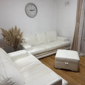 2+3 seater leather sofas + footstool