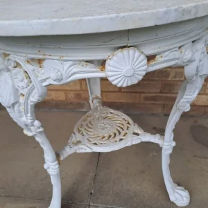 Marble top white cast iron garden table - Image 6