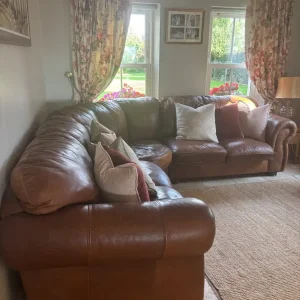 Genuine leather corner sofa and footstool - Image 2
