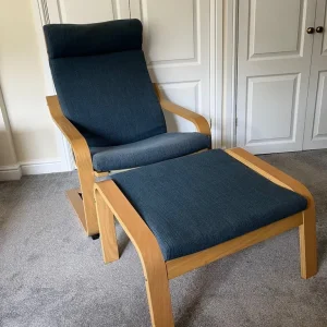 IKEA Poang chair and footstool mid blue cover - Image 2