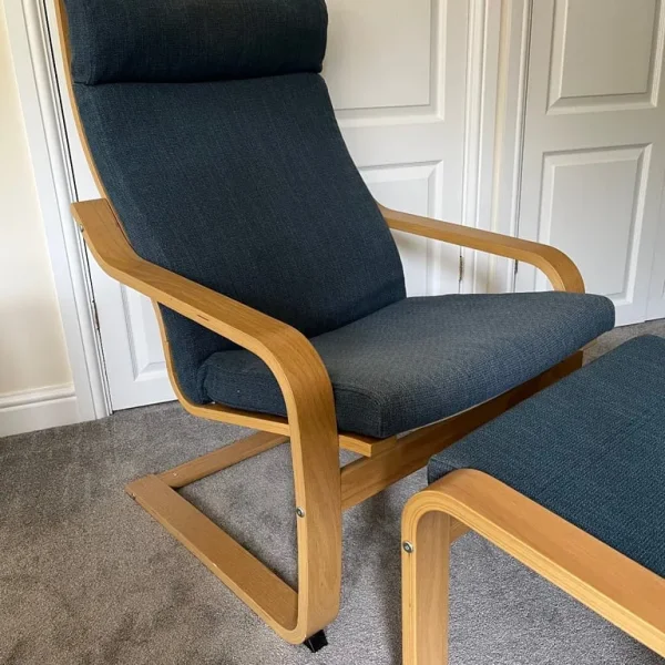 IKEA Poang chair and footstool mid blue cover