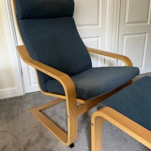 IKEA Poang chair and footstool mid blue cover