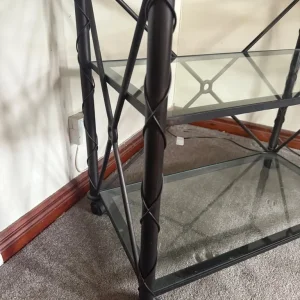Black Iron & Glass Hall Table – 3 Tier with Wheels - Image 2