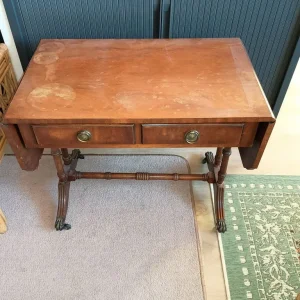 Vintage table with drop leaf and wheels