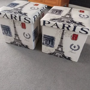 2 x Paris-themed ottoman storage boxes - Image 2