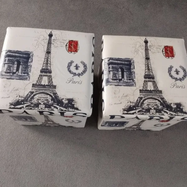 2 x Paris-themed ottoman storage boxes