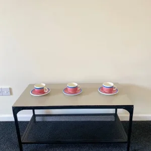 modern metal and painted pine coffee table