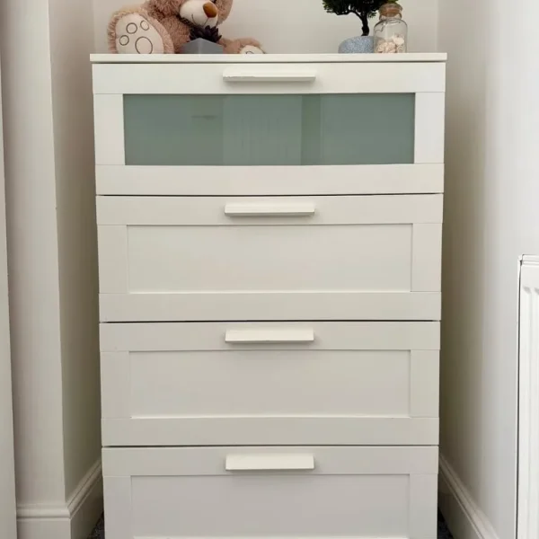 IKEA BRIMNES 4 Drawer Chest, White with Frosted Glass