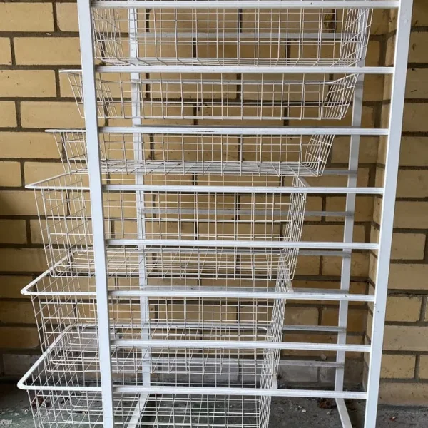 Elfa rack of sliding wire drawers