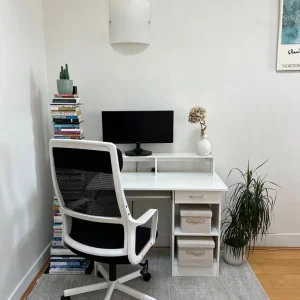 Minimalistic white desk with drawer and shelf - Image 2