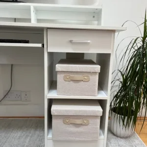 Minimalistic white desk with drawer and shelf - Image 5