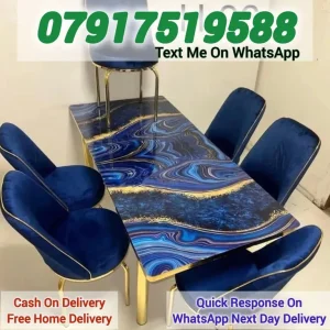 Gold dining table with extendable and round options, 4 or 6 chairs - Image 2