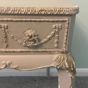 Shabby Chic Dove Grey Desk with Ornate Carvings - Image 2