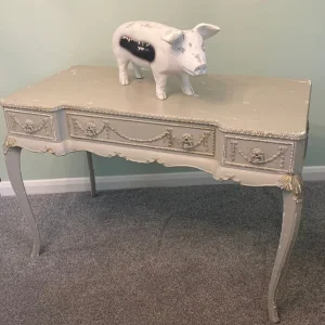 Shabby Chic Dove Grey Desk with Ornate Carvings - Image 6