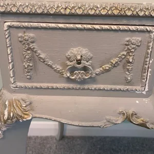 Shabby Chic Dove Grey Desk with Ornate Carvings - Image 7