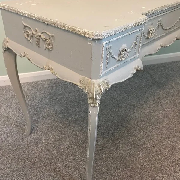 Shabby Chic Dove Grey Desk with Ornate Carvings