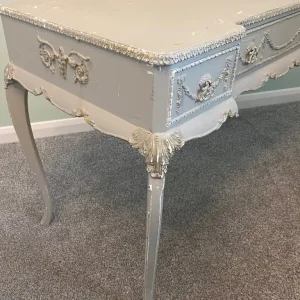 Shabby Chic Dove Grey Desk with Ornate Carvings