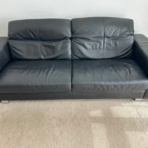 Black Leather Sofa with Adjustable Head Rests - Image 2